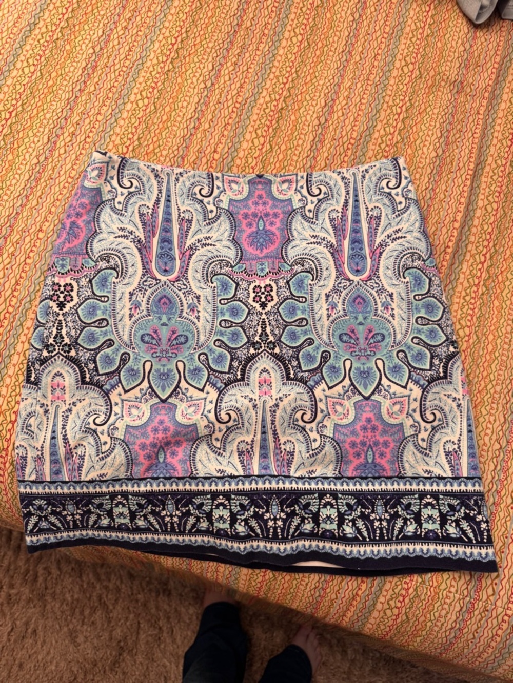 Talbots Skirt Womens Size 4 Blue Multicolor Paisley Cotton Blend